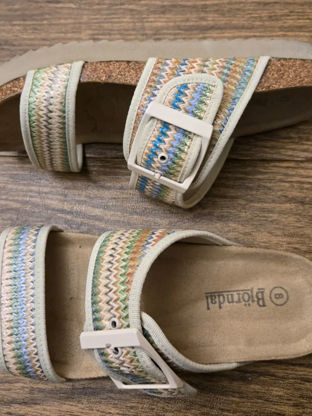 BJORNDAL Anne Marie Women's Raffia Straw Footbed Sandals w/Buckle - Size 8M